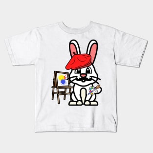 Cute Rabbit is a painter Kids T-Shirt